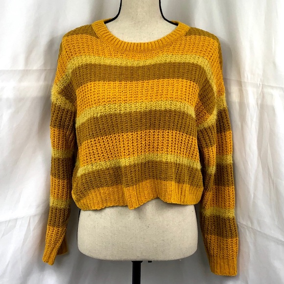 wild fable Sweaters - Wild Fable Striped Cropped Boho Sweater S Mustard